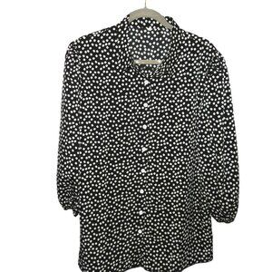 Black & White Print Button down Top Blouse Size XL